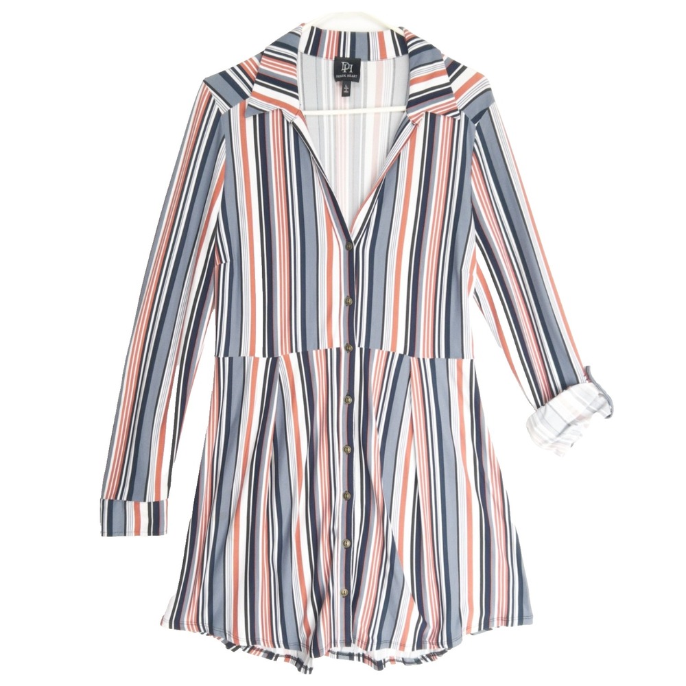 Derek Heart Nautical Sporty Pointed Collar Mod Roll Tab Sleeve Dress Womens L M